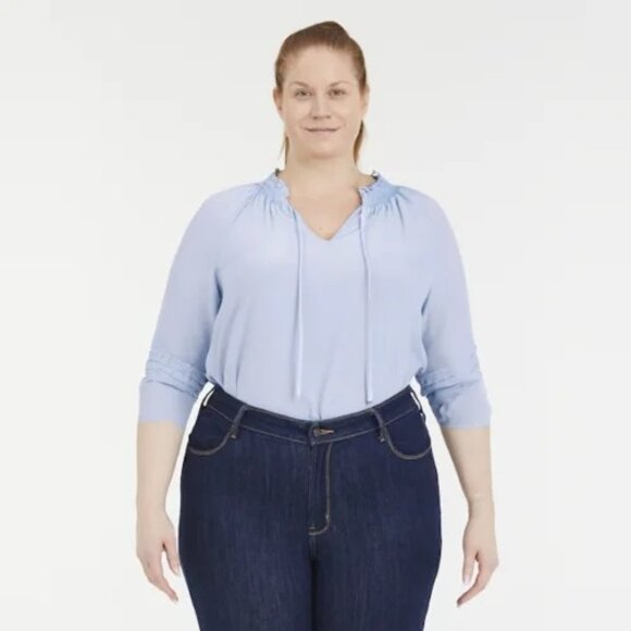 NWT Women's Light Blue Blouse With V-Neck & Drawstring By Social Standard Large - Picture 1 of 4
